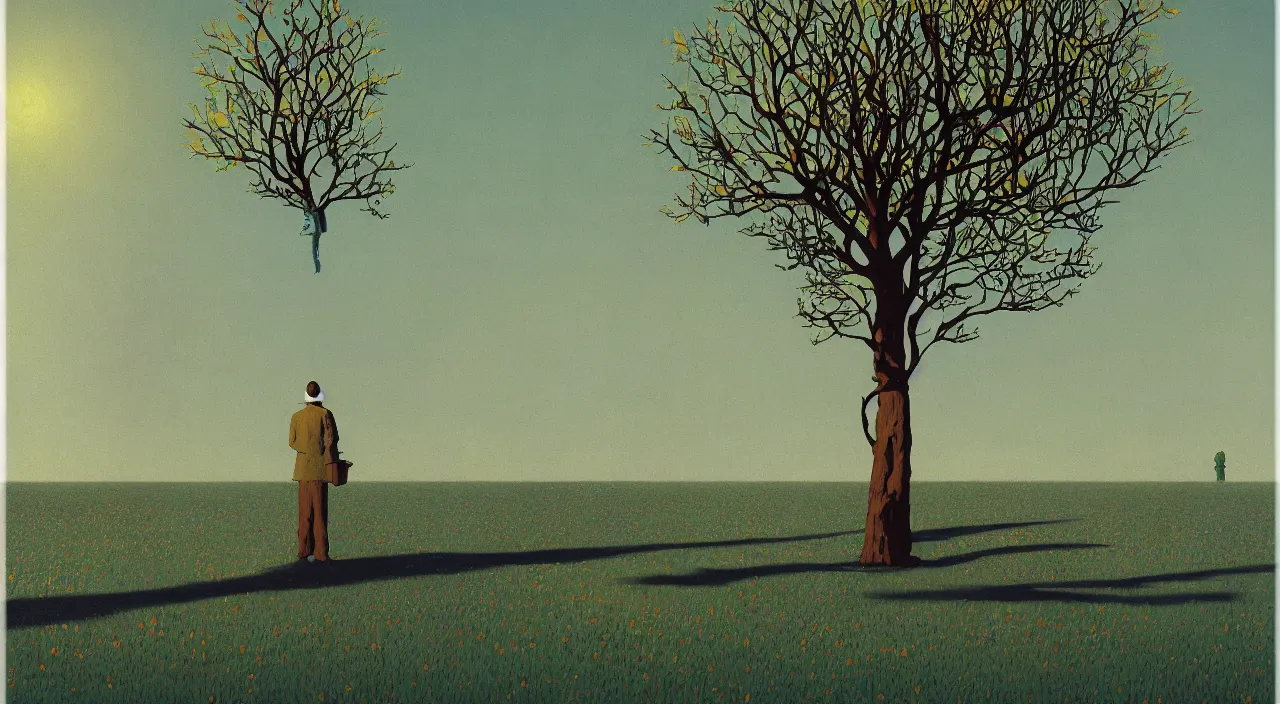 Prompt: single flooded simple surreal tree, very coherent and colorful high contrast!! masterpiece by rene magritte simon stalenhag carl spitzweg syd mead norman rockwell edward hopper james gilleard, minimalist, dark shadows, sunny day, hard lighting