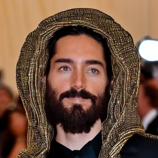 Prompt: photo of jesus at the met gala