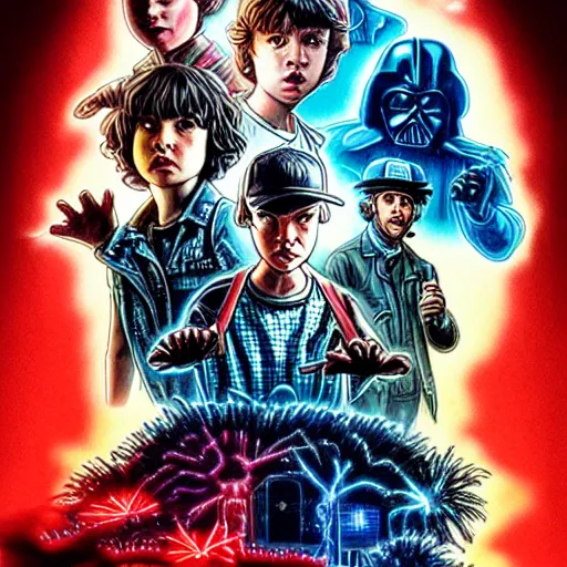 Image similar to stranger things with darth vader by drew struzan, by james jean