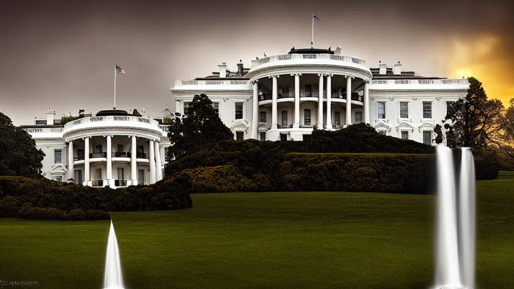 Image similar to amazing landscape photo of the white house by marc adamus, beautiful dramatic lighting