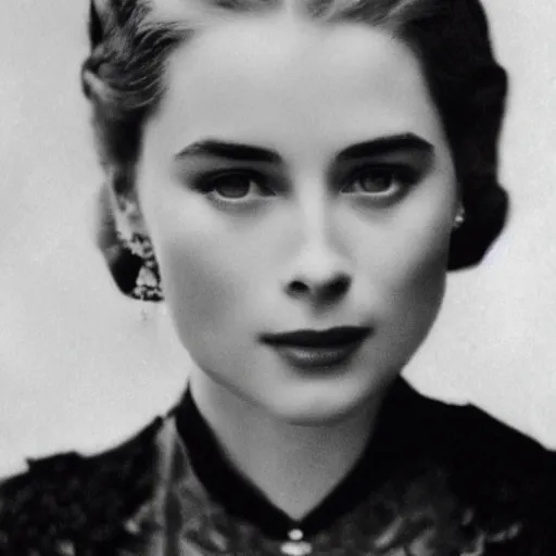 Image similar to victorian photograph of grace kelly, emilia clarke, 1 8 8 0 s, 1 8 9 0 s, 1 9 0 0 s grainy, slightly blurry, very faded photo, realistic face, elegant, graceful