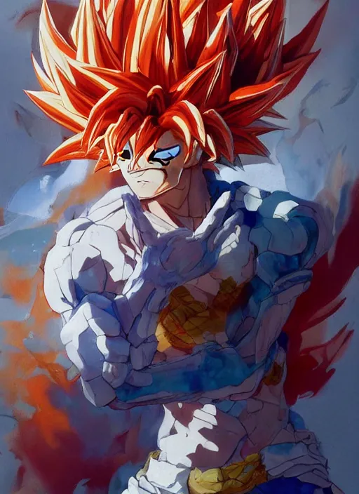 Prompt: semi reallistic gouache gesture painting, by yoshitaka amano, by ruan jia, by Conrad roset, by dofus online artists, detailed anime 3d render of goku KID super Saiyan, young goku blond,crono, Dragon Quest, crono, goku, portrait, cgsociety, artstation, rococo mechanical, Digital reality, sf5 ink style, dieselpunk atmosphere, gesture drawn