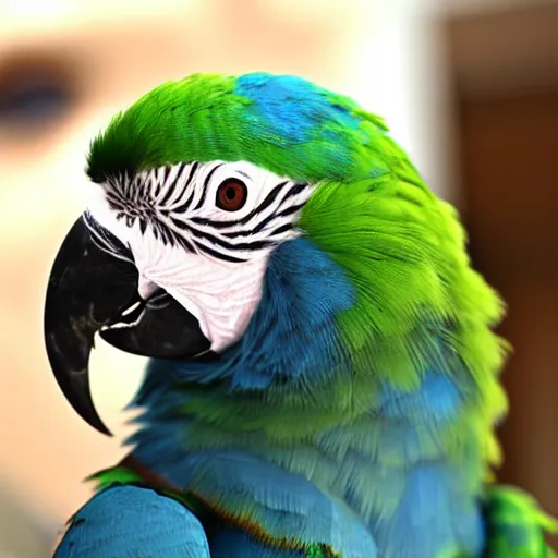 Prompt: parrot with human hair instead of feathers