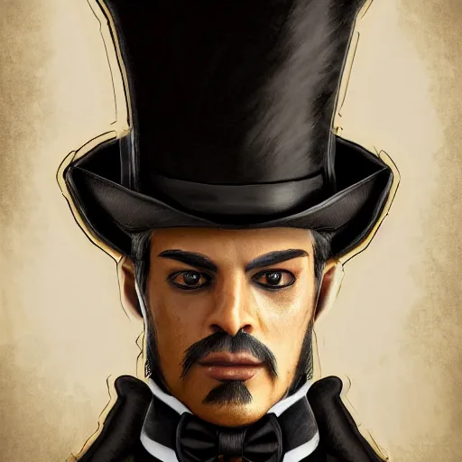 Image similar to a highly detailed portrait of a man in a high top hat covering his face, in a black tailcoat with a yellow waistcoat under the tailcoat, artstation, deviantart, professional, unreal engine 5, photorealistic