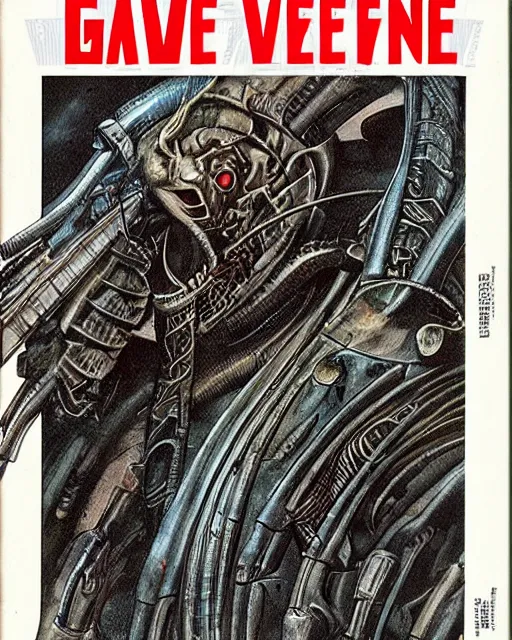 Image similar to videogame cover art, magazine by hr giger