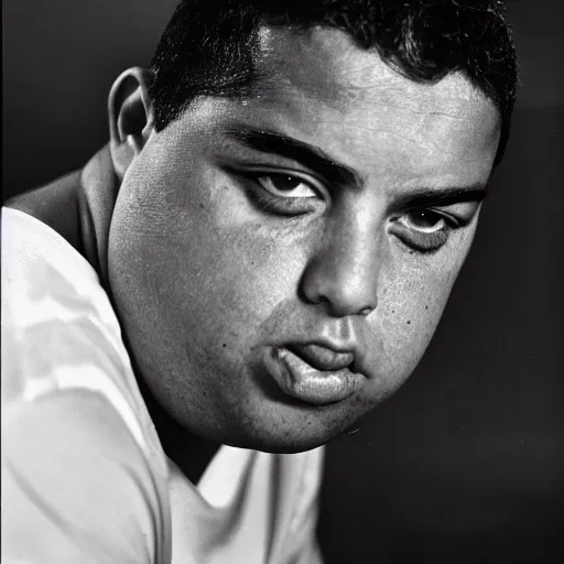 Image similar to fat ronaldo nazario by yousuf karsh, head and shoulders, faint smile