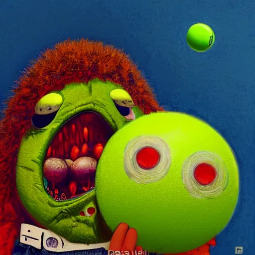 Image similar to a tennis ball monster, digital art, fantasy, magic, trending on artstation, ultra detailed, professional illustration by Basil Gogos