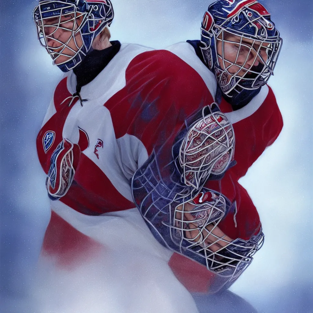 Prompt: beautiful portrait of Patrick Roy as a hockey coach, fantasy, intricate, elegant, highly detailed, digital painting, artstation, concept art, blue backlight, smooth, sharp focus, luxury fashion illustration, art by artgerm and greg rutkowski and alphonse mucha, brightly lit cinematic soft lighting, photorealistic