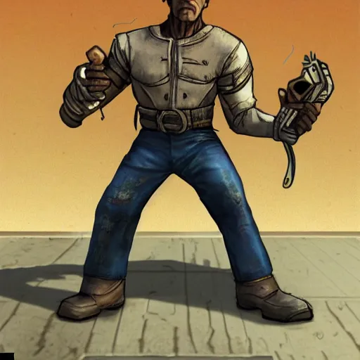 Image similar to easy pete from fallout new vegas, extra strong