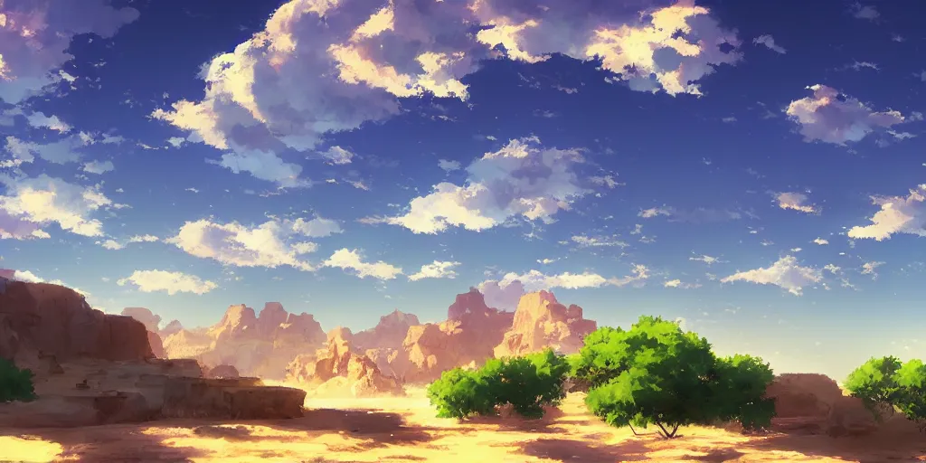 Prompt: a stunning desert landscape by makoto shinkai