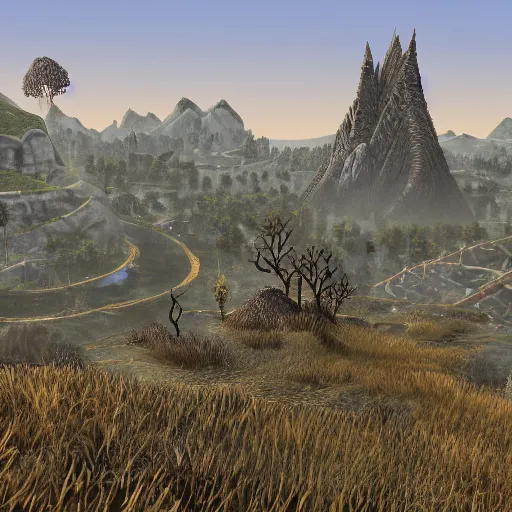 Image similar to morrowind landscape, highly detailed