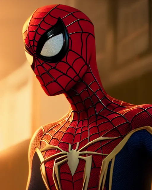 Image similar to A photo of an live-action animated SpiderMan movie starring emma watson. Emma watson face reveal. rendered in Unreal Engine, 8K concept art, detailed, cohesive, mixed media, volumetric lighting, ambient occlusion, 8K 3D, shot on Kodak Ektar