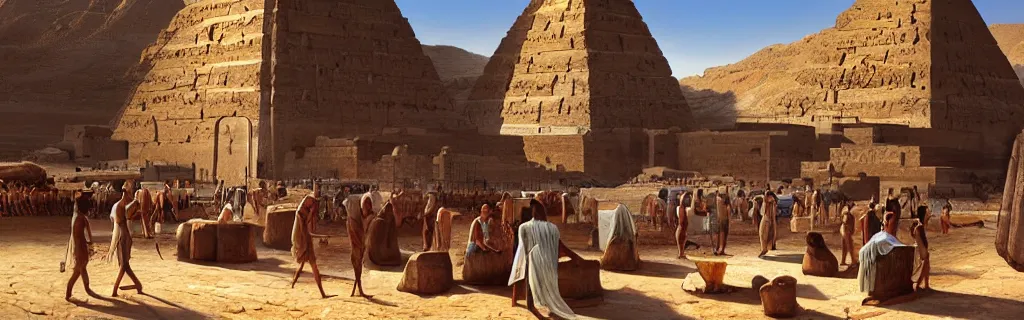 Image similar to a busy marketplace in ancient egypt. 8 k, epic cinematic hyperrealism masterpiece. realistic poster with shaded lighting by craig mallismo, artgerm, jeremy lipkin and michael garmash, unreal engine, radiant light, detailed and complex environment, digital art, art station trends, detailed, lens flare, motion blur