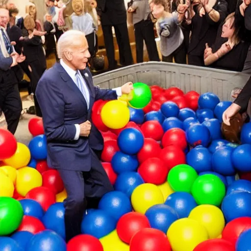 Image similar to joe biden playing in a ball pit