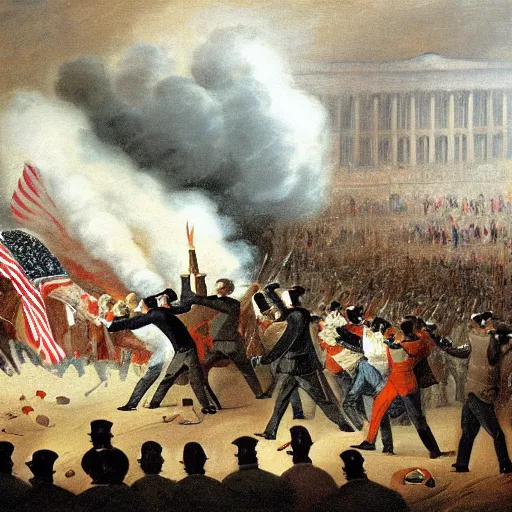 Prompt: painting of capitol riot jan 6th, Gilbert Stuart style