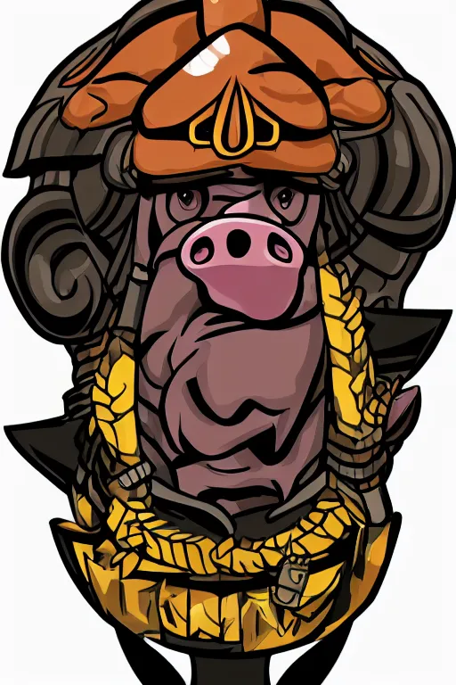 Image similar to A portrait of a pig as an evil warlord general, sticker, Anthropomorphized, portrait, highly detailed, colorful, illustration, smooth and clean vector curves, no jagged lines, vector art, smooth