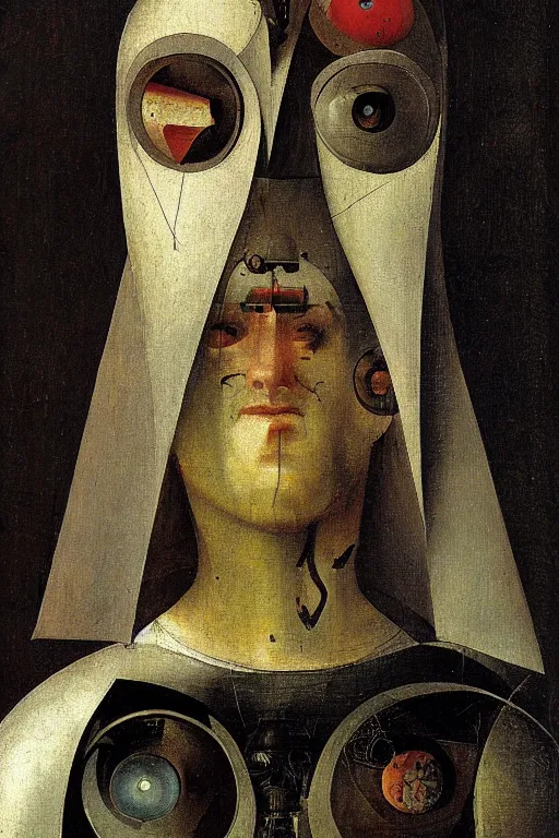 Image similar to Abstract. Portrait of a cyborg woman. Hieronymus Bosch.