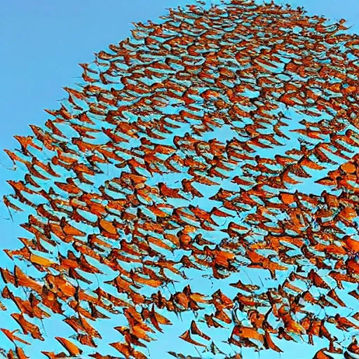 Prompt: 100 Butterfly insects team up to lift an airplane