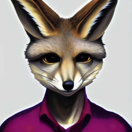 Image similar to male fennec fursona, hypno eyes, mouth open, centered, looking forward, realistic painting, good shading, trending on artstation.