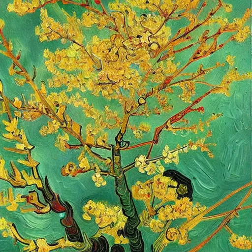 Image similar to a painting of linden blossom in the style of van Gogh