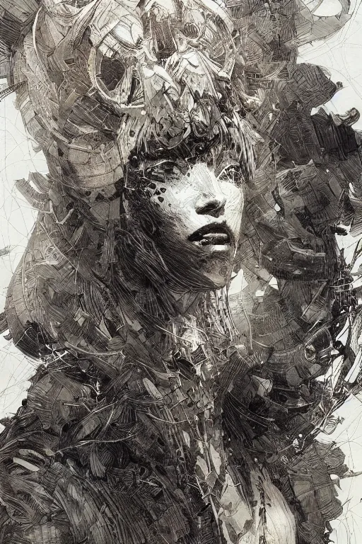 Image similar to portrait of makima from chainsawman, pen and ink, intricate line drawings, by craig mullins, ruan jia, kentaro miura, greg rutkowski