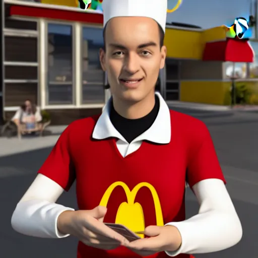 Prompt: Miklos Horthy as a McDonalds cashier, detailed, realistic