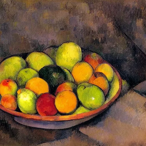 Image similar to a still - life image of a bunch of people who look like fruit in a bowl in the style of paul cezanne