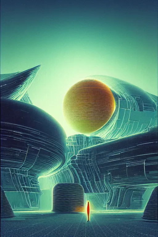 Image similar to emissary space by arthur haas and bruce pennington and john schoenherr, cinematic matte painting in the style of glitch art, minimal modern pixel sorting, zaha hadid building, photo realism, neon lights, dark moody color palate,