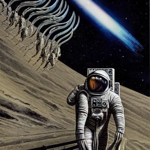 Image similar to astronaut entering Valhalla by H. R. Giger