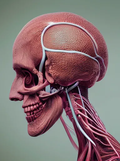 Prompt: medical reference, anatomical sculpture of central nervous system, quixel megascans, photorealism, cgi, digital concept art, redshift render, physically based rendering, cinematic, filmic