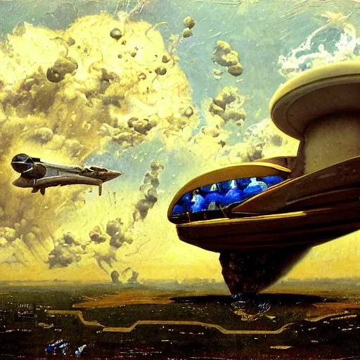 Prompt: a greek spaceship, stuck in the ground, the spaceship is on fire, smoke, rainstorm, lightning, angry, kinetic, adolphe bouguereaum, norman rockwell, trending on artstation, highly detailed oil painting,