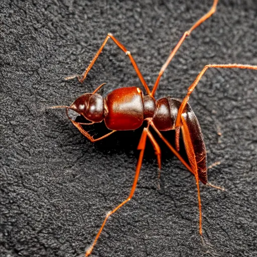 Prompt: an ant with robot parts attached to it's body. macro photograph.