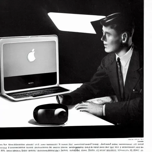 Prompt: MacBook pro advertisement in 1950s,