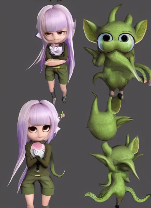 Image similar to female furry mini cute style, character adoptable, highly detailed, rendered, ray - tracing, cgi animated, 3 d demo reel avatar, style of maple story and zootopia, maple story cthulhu girl, dark cthulhu, dark skin, cool clothes, soft shade, soft lighting