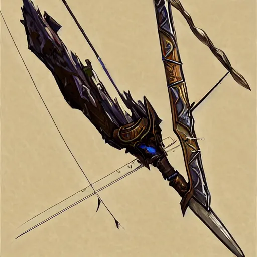 Image similar to longbow arrow, longbow arrow, longbow arrow, longbow arrow, arrowed longbow, crossbow arrow, warcraft blizzard weapon art, weapon art masterpiece artstation. fantasy digital art, fantasy style art, fantasy hearthstone art style, fantasy game art by greg rutkowski, fantasy rpg weapon art