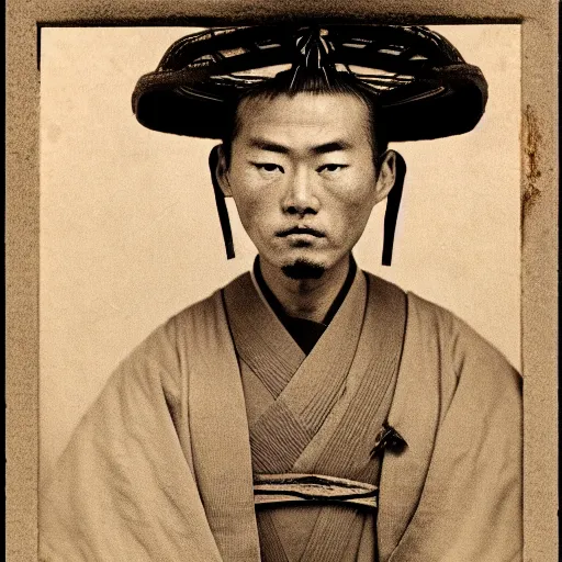 Prompt: a japanese samurai, focused, looking at the camera, photography