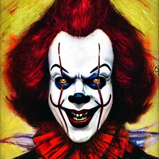 Image similar to portrait of pennywise mixed with batman by abbey edwin austin