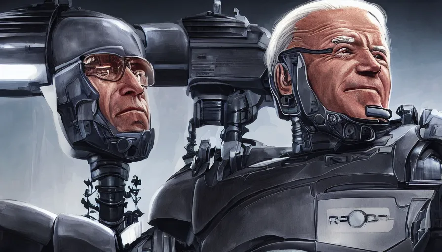 Prompt: Joe Biden is Robocop paint by artists, hyperdetailed, artstation, cgsociety, 8k