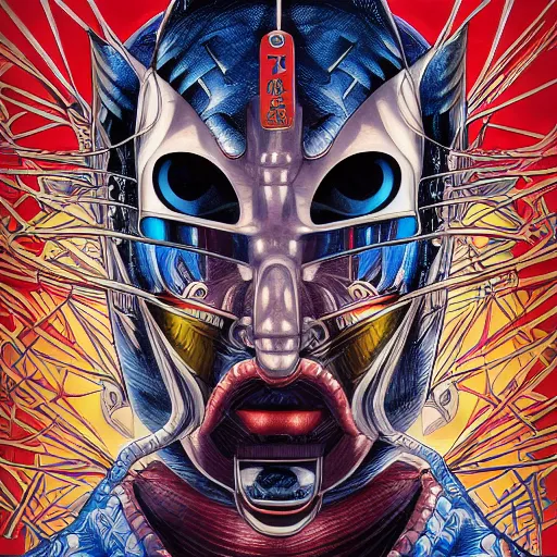 Image similar to portrait of crazy ultraman, symmetrical, by yoichi hatakenaka, masamune shirow, josan gonzales and dan mumford, ayami kojima, takato yamamoto, barclay shaw, karol bak, yukito kishiro