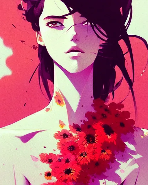 Image similar to a ultradetailed beautiful panting of a stylish woman in a flower dress, by conrad roset, greg rutkowski and makoto shinkai, trending on artstation