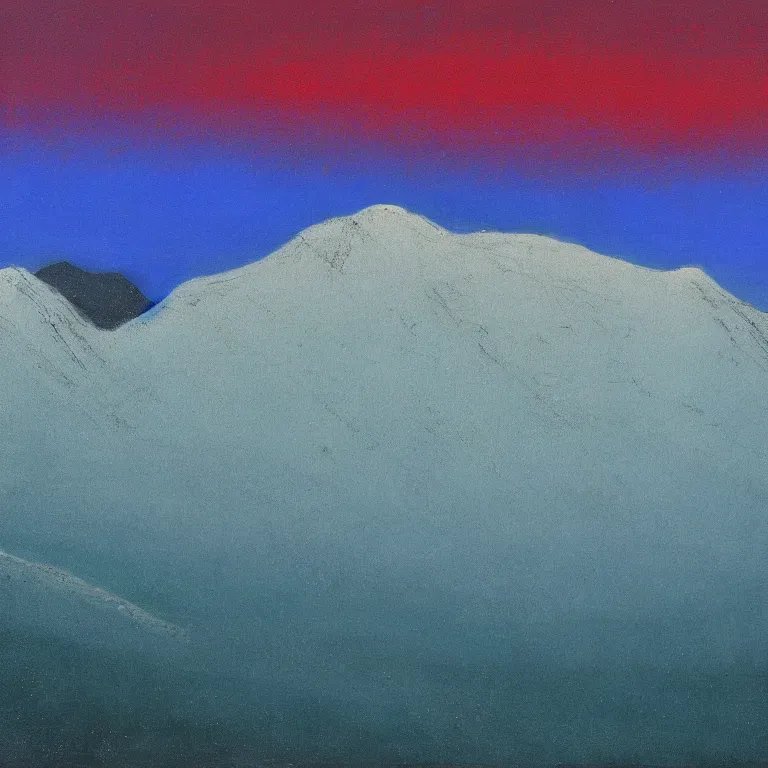 Image similar to caucaus mountains, winter, night, luminous, teal palette, arkhip kuindzhi, glaze oil painting, christian mysticism