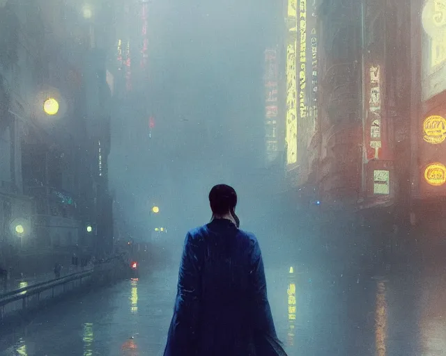 Image similar to 2 0 1 8 blade runner movie still girl look at the cityscape from roof perfect face fine realistic face pretty face neon puffy jacket blue futuristic sci - fi elegant by denis villeneuve tom anders zorn hans dragan bibin thoma greg rutkowski ismail inceoglu illustrated sand storm alphonse mucha