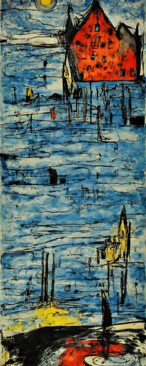 Image similar to dream of a happy place, by bernard buffet and emil nolde, 8 k, trending on artstation