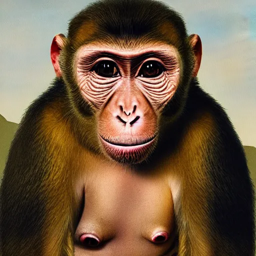 Image similar to a portrait of a monkey covered with sores, pox, hives, bumps, highly detailed