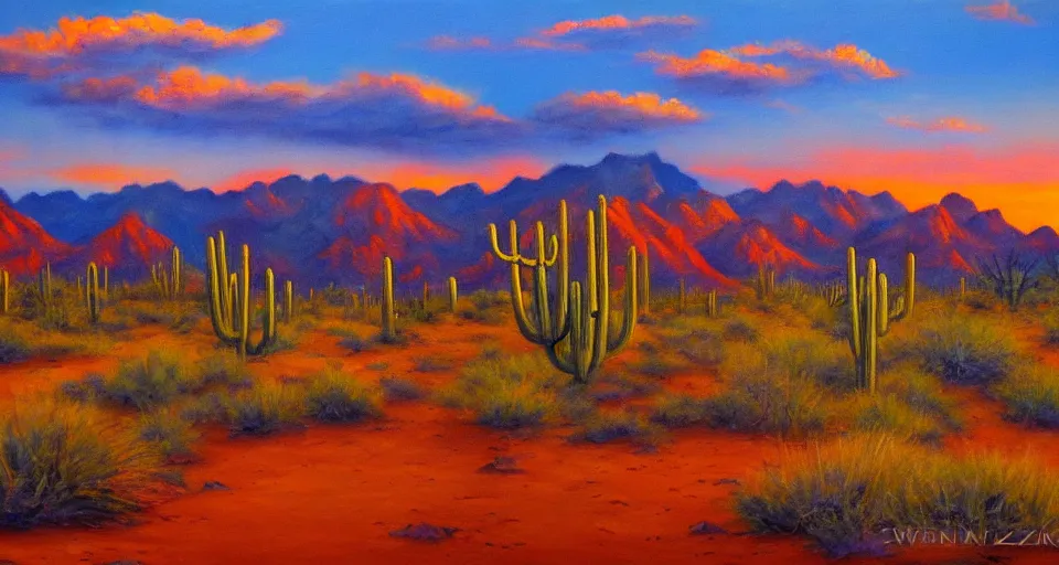 Image similar to painting of the sonoran desert at sunrise, beautiful painting, oil on canvas, by Ewa Czarniecka, award winning masterpiece,