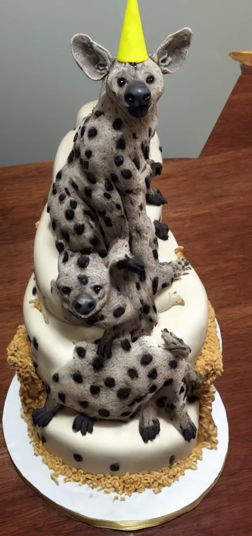 Image similar to birthday cake with a hyena sitting on top of the cake