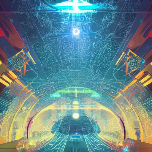 Prompt: a detailed render of a cyberpunk laser maze, vector art, art by john collier and albert aublet and krenz cushart and artem demura and alphonse mucha, cosmic, heavenly, god rays, intricate detail, cinematic, 8 k, cel shaded, unreal engine, featured on artstation, pixiv