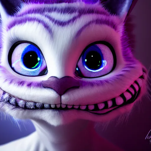 Image similar to vanishing cheshire cat, volumetric lighting, wispy fog, vanishing, diaspora, modelsociety, radiant skin, huge anime eyes, rtx on, perfect face, intricate, sony a 7 r iv, symmetric balance, polarizing filter, photolab, lightroom, 4 k, dolby vision, photography award