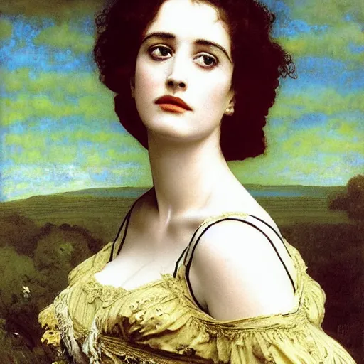 Image similar to portrait en buste of eva green in an edwardian dress by frederic william burton and frederic leighton, abundantly detailed, perfectly detailed eyes