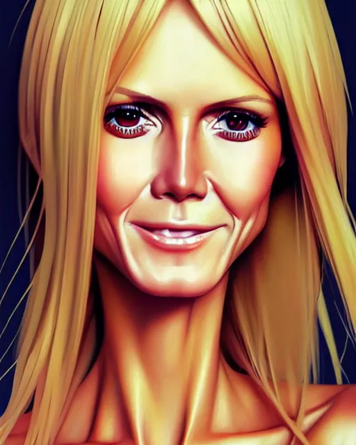 Image similar to portrait of Heidi Klum as Anime girl cute-fine-face, full body! pretty face, realistic shaded Perfect face, fine details. Anime. realistic shaded lighting by Ilya Kuvshinov Giuseppe Dangelico Pino and Michael Garmash and Rob Rey